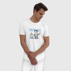 Пижама хлопковая мужская Птичка Твиттер Илон Маск, цвет: белый — фото 2
