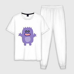 Пижама хлопковая мужская Purple monster, цвет: белый
