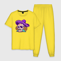 Пижама хлопковая мужская Mexico Skull, цвет: желтый