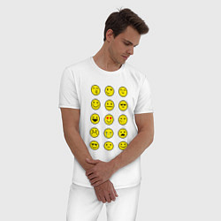Пижама хлопковая мужская Pixel art emoticons 1, цвет: белый — фото 2