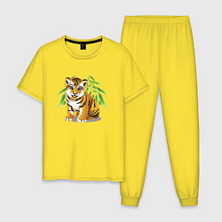 Пижама хлопковая мужская Прикольный тигрёнок Cutie, цвет: желтый