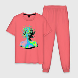 Пижама хлопковая мужская Gorgon Medusa Vaporwave Neon цвета коралловый — фото 1