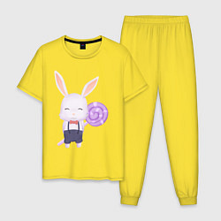 Пижама хлопковая мужская Милый Крольчонок С Леденцом, цвет: желтый