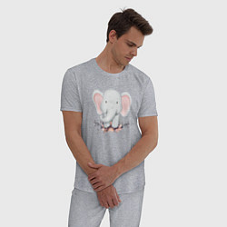 Пижама хлопковая мужская Милый Слонёнок С Цветами, цвет: меланж — фото 2