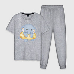Пижама хлопковая мужская Милый Слонёнок С Плавательным Кругом, цвет: меланж