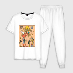 Пижама хлопковая мужская Египетская фреска Атон с иероглифами, цвет: белый