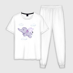 Пижама хлопковая мужская Милый Слонёнок С Крыльями, цвет: белый