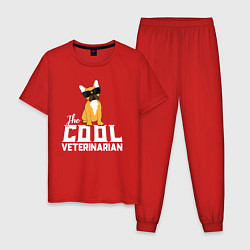 Пижама хлопковая мужская Крутой ветеринар французский бульдог, цвет: красный