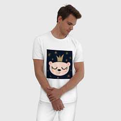Пижама хлопковая мужская Портрет мимимишного белого медвежонка в короне на, цвет: белый — фото 2