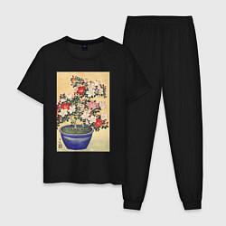 Пижама хлопковая мужская Blooming Azalea in Blue Pot Цветущая азалия, цвет: черный