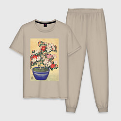 Пижама хлопковая мужская Blooming Azalea in Blue Pot Цветущая азалия, цвет: миндальный