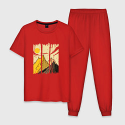 Пижама хлопковая мужская Горный Пейзаж в штрихах Mountain Landscape Strokes, цвет: красный