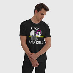 Пижама хлопковая мужская Панда на кей попе и расслабоне, цвет: черный — фото 2