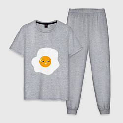 Пижама хлопковая мужская Веселая яичница глазунья, завтрак с улыбкой, цвет: меланж