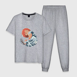 Пижама хлопковая мужская Душа природы Японии - Бушующее море, цвет: меланж