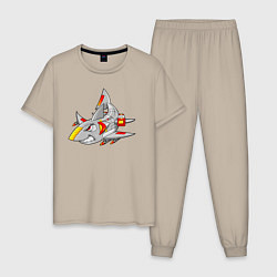 Пижама хлопковая мужская Акула кибер - самолет, цвет: миндальный
