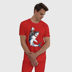 Пижама хлопковая мужская Опоссум верхом на акуле, цвет: красный — фото 2