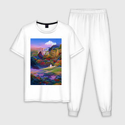 Пижама хлопковая мужская Абстрактный пейзаж, цвет: белый