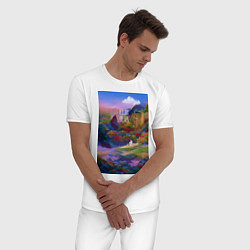 Пижама хлопковая мужская Абстрактный пейзаж, цвет: белый — фото 2