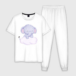 Пижама хлопковая мужская Милый Слонёнок Стоит На Облаке, цвет: белый
