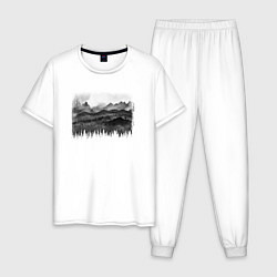 Пижама хлопковая мужская Горный пейзаж, цвет: белый