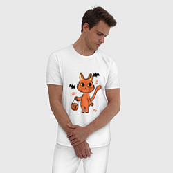 Пижама хлопковая мужская CAT FOR HALLOWEEN, цвет: белый — фото 2
