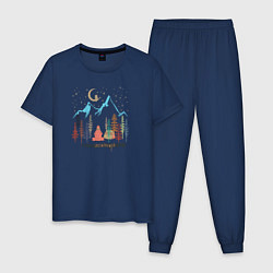 Пижама хлопковая мужская Отдых в лесу, цвет: тёмно-синий