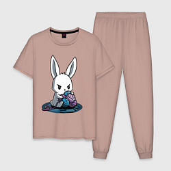 Пижама хлопковая мужская Зайчонок обнял клубки The bunny hugged the balls, цвет: пыльно-розовый