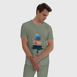 Пижама хлопковая мужская Лес в ёлке, цвет: авокадо — фото 2