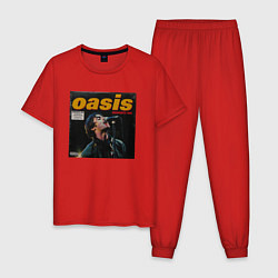 Пижама хлопковая мужская Альбом KNEBWORTH 1996 группы OASIS, цвет: красный