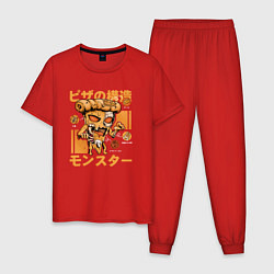 Пижама хлопковая мужская Monster - Pizza, цвет: красный