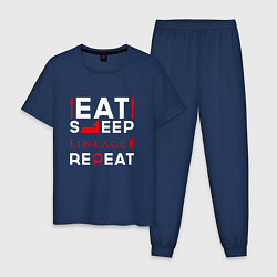 Пижама хлопковая мужская Надпись Eat Sleep Lineage 2 Repeat, цвет: тёмно-синий