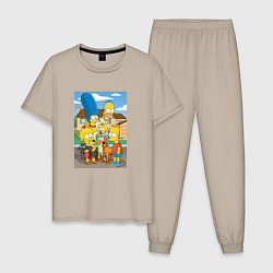 Пижама хлопковая мужская Любимые Симпсоны, цвет: миндальный