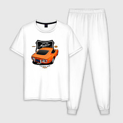Пижама хлопковая мужская Vintage Tron Ретро-автомобиль, цвет: белый