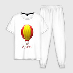 Пижама хлопковая мужская 3d aerostat Spanish flag, цвет: белый