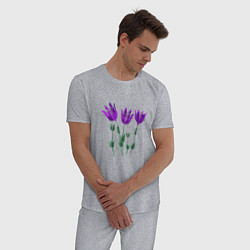 Пижама хлопковая мужская Flowers purple white light, цвет: меланж — фото 2