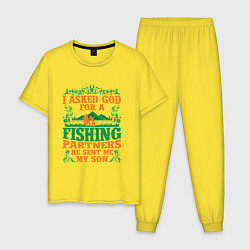 Пижама хлопковая мужская Рыбак и сын, цвет: желтый