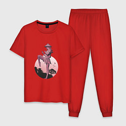 Пижама хлопковая мужская Восточное боевое искусство мастер в момент трениро, цвет: красный