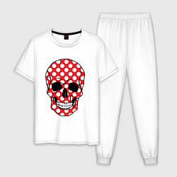 Пижама хлопковая мужская Череп в горошек, цвет: белый