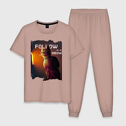 Пижама хлопковая мужская STRAY FOLLOW MEOW, цвет: пыльно-розовый