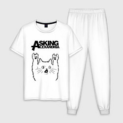 Пижама хлопковая мужская Asking Alexandria - rock cat, цвет: белый