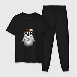 Пижама хлопковая мужская Мир - Пингвин, цвет: черный