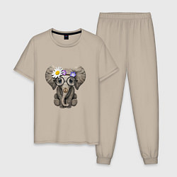 Пижама хлопковая мужская Мир - Слон, цвет: миндальный