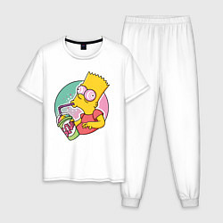 Пижама хлопковая мужская Барт Симпсон пьёт лимонад, цвет: белый