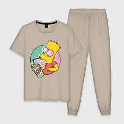Пижама хлопковая мужская Барт Симпсон пьёт лимонад, цвет: миндальный