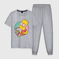 Пижама хлопковая мужская Барт Симпсон пьёт лимонад, цвет: меланж