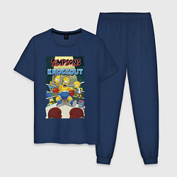 Пижама хлопковая мужская Гомер Симпсон на боксёрском ринге, цвет: тёмно-синий