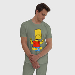 Пижама хлопковая мужская Барт Симпсон - сидит со скрещенными пальцами, цвет: авокадо — фото 2