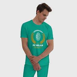 Пижама хлопковая мужская Лого AC Milan и надпись legendary football club, цвет: зеленый — фото 2