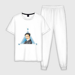 Пижама хлопковая мужская Тайное число Николы Тесла, цвет: белый